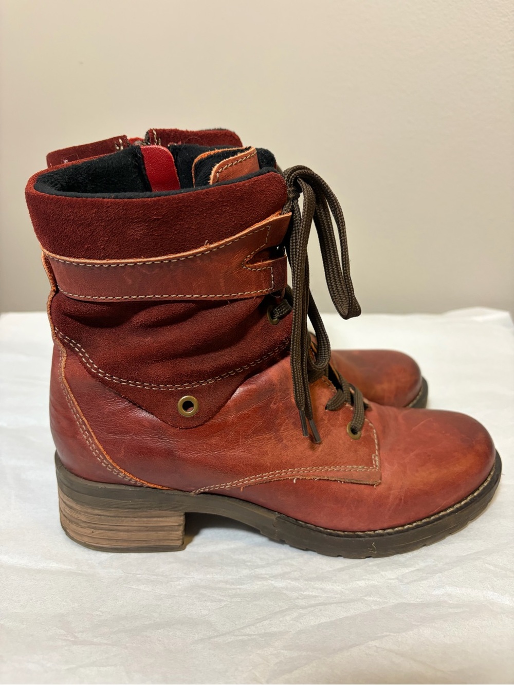 Dromedaris Kara Scrunched Red Leather & Suede Boot Size 38